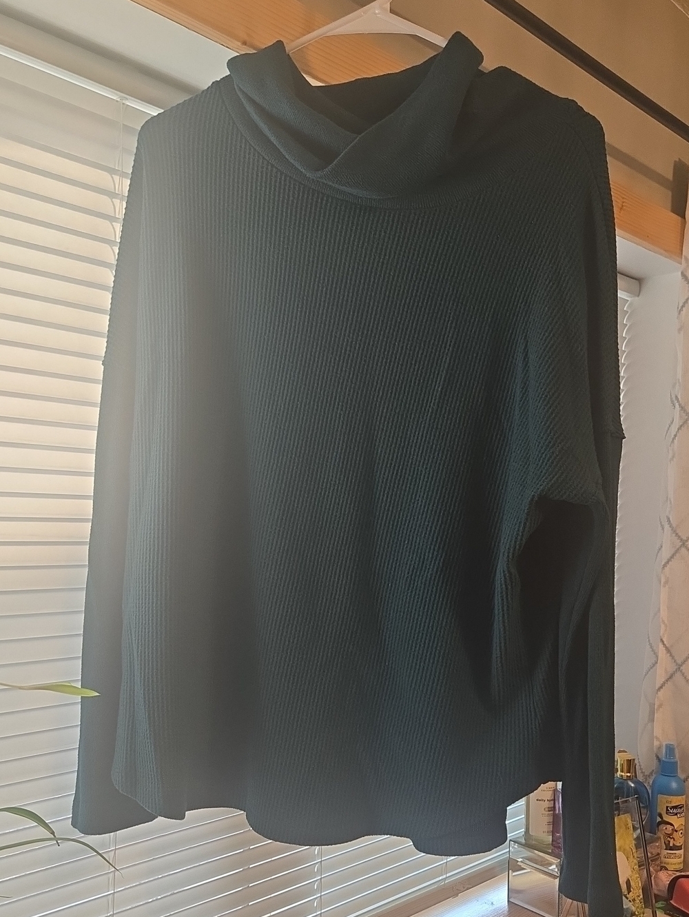Time and Tru Dark Green (Turquoise) Waffle Cowl Pullover Sweater